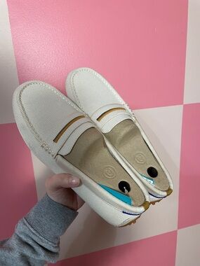 Rothy's White Slip-On loafers with Yellow and Blue Accent